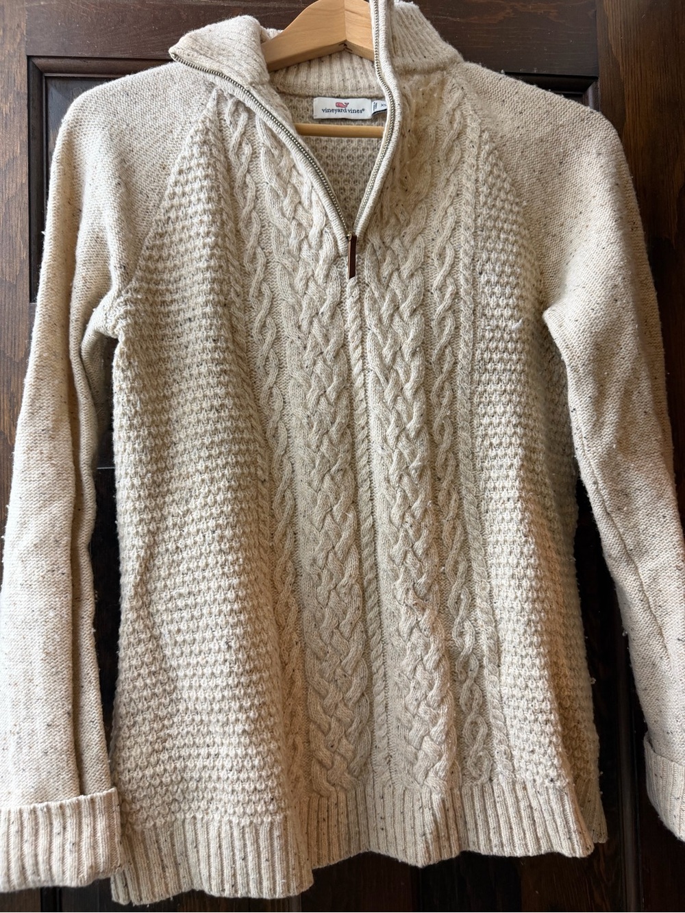 Vineyard Vines Cream Cable-Knit Zip Cardigan